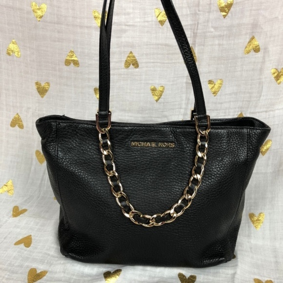 Michael Kors Handbags - Michael Kors | Black Leather Bag Gold Chain